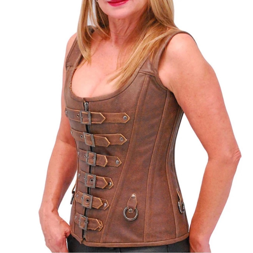 Brown Buckle Strap Corset Top